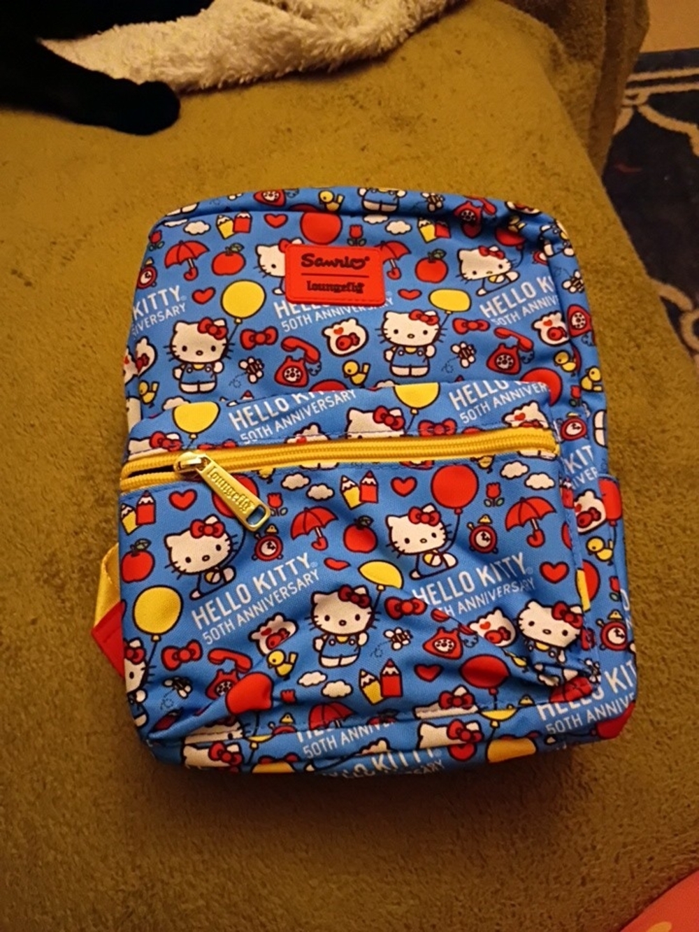 NWT Loungefly Hello Kitty Blue MINI  Backpack with Red & Yellow Accents